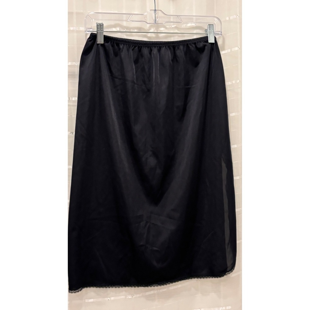 Vassarette Vintage Black Lace Trim Half Slip Side Slit Nylon Lingerie Size Med L